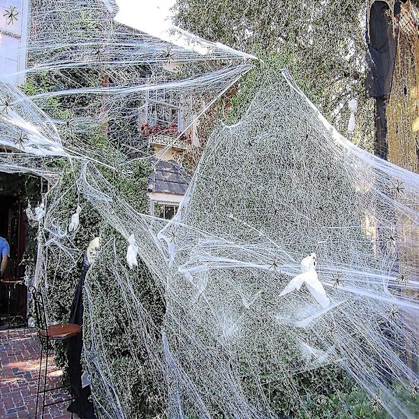 Halloween Dekorationer 40 G Stretch Spindelnät och 100 Små Spindlar Halloweenfest