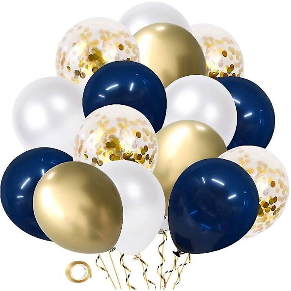 Marinblå födelsedagsprydnader - Grattis på födelsedagen blå guld festballonger för män pojkar B-dag dekor (blå och guld)