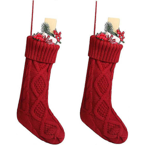 Julstrumpor i stickad kabel, vit elfenben, klassisk 45 cm, 2 st