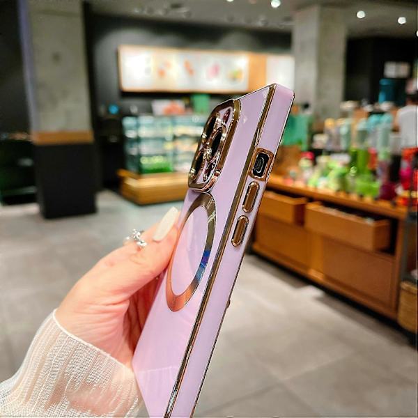 iPhone 15 Plus [MagSafe-kompatibel] Fullt Kameraskydd & Elektropläterade Förstärkta Hörnskydd Stötsäker Mjuk TPU Kant Bumper Case (Lila)