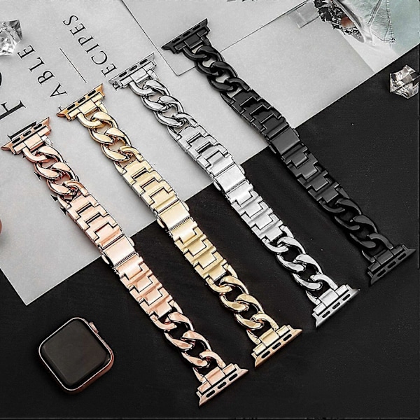 38/40/41mm Guld Kvinna Cool Chain Hållbar Metall Armbandsur Band Kompatibel med Apple Watch Band Serie 7/6/SE/5/4/3 Flickans Justerbar Ersättningsarmband