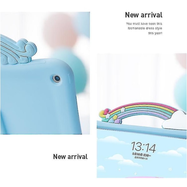 Børneetui til Ipad 2019 (10,2 tommer) Indbygget håndtagsstativ, kommer med en rem Silikone stødsikkert Ipad-cover (blå)
