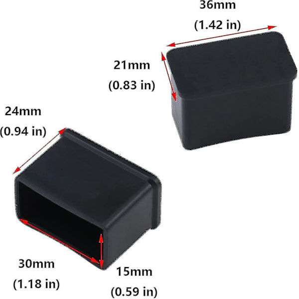 12-pack 15 x 30 mm svarta rektangulära gummifiltskydd för bord eller stolsben - d