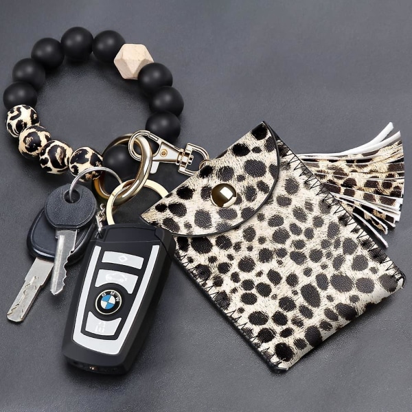 Wabjtam Silikonihelmillä koristeltu avaimenperä rannekoru korttilompakolla, elastinen avaimenperä rannerengas naisille