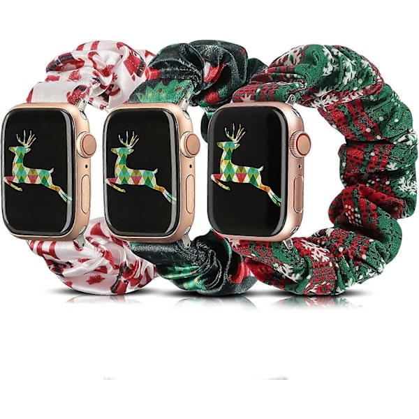 3-pack Kompatibla med Apple Watch Band Halloween Scrunchies 42mm Tyg Mjukt Mönster Tryckt Tyg Armband Kvinnor IWatch Elastiska Scrunchy Band 44mm