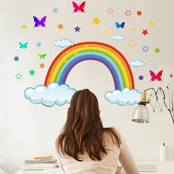 1 stk. Regnbuesky sommerfugl vægmærkat Cloud Star vægklistermærker Baby børnehave piger Soveværelse Stue Vægdekoration
