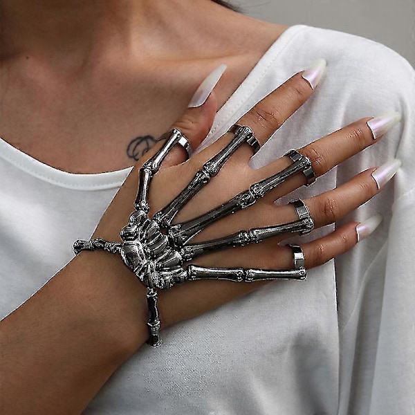 Dekoration för jul Skelett Ring Hand- Legering Skelett Hand Armband Silver- Unik Kreativ Punk Stil Handkedja För Män Kvinnor Cosplay Co