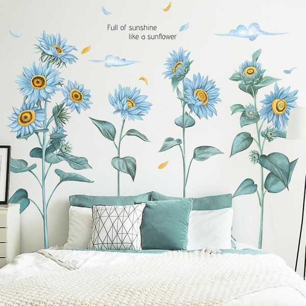 1p blå solros väggdekor blommig skal och stick väggkonstdekal för TV-vägg i vardagsrummet i sovrummet