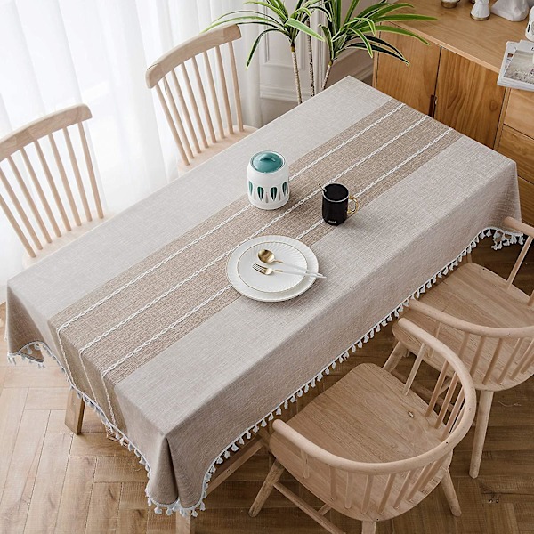 Duk Bordduk Rustik Rutig Bomull Linne Ljus Kaffe Fyrkantiga Dukar För Kök Matsal, Fest, Högtid, Jul, Buffé, 140220cm