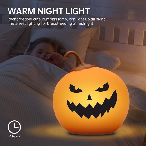 Halloween Pumpkin Kids Yövalo, Valot 7 Väri LED Silikoni Kosketus Himmennettävä Baby Syntymäpäivä Pojat Tytöt Lahjat Squishy Night Lamppu Lastenhuoneen Sisustus B