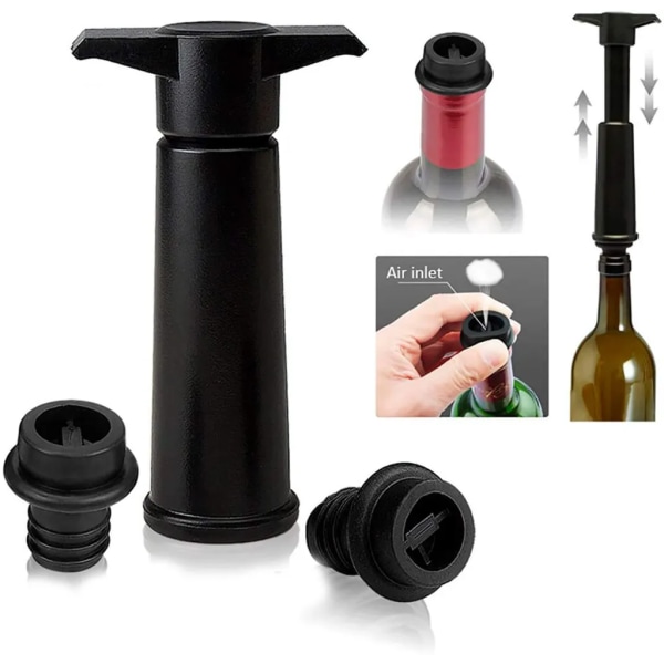 Wine Saver vakuumpump med vakuumflaskpropp - Konservator håller vinet fräscht - Återanvändbar vinförslutning - Konserveringsflaskpropp