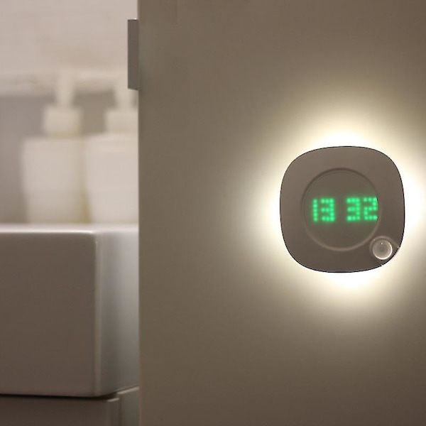 LED PIR Bevægelsessensor Væglampe 360 Grader USB Moderne Design Digital Ur Tid Indendørs Køkken Badeværelse Studie Nattelys