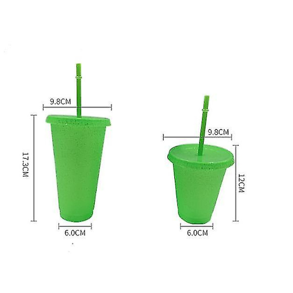 2 st. Halmvattenkopp, stor kapacitet Bred munnlock Plast Flash Powder Glansig Vattenflaska (700 ml + 500 ml)