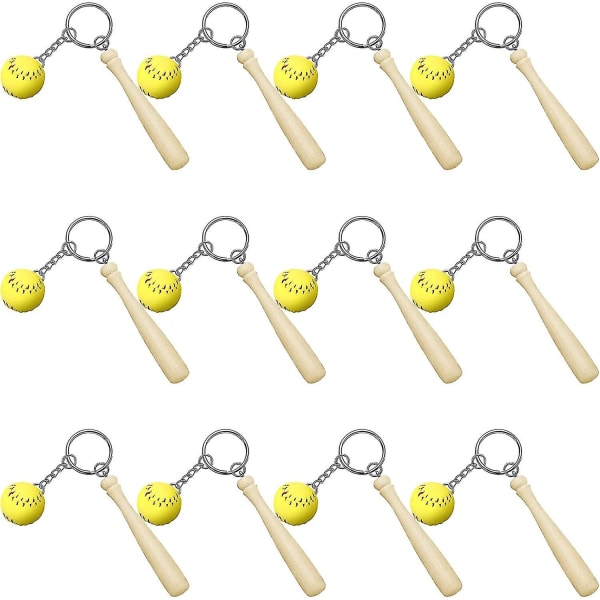 Keychain Mini Wooden Softball Keyring Softball Keychains(12 Pieces)