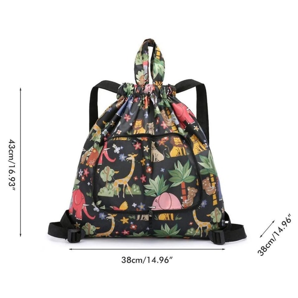 2024 Dragsnöre Ryggsäck String Bag Sackpack Vattentät Hopvikbar Bärbar Sport Gym Säck för Utomhus Shopping Strand Simning Resa Djurmönster