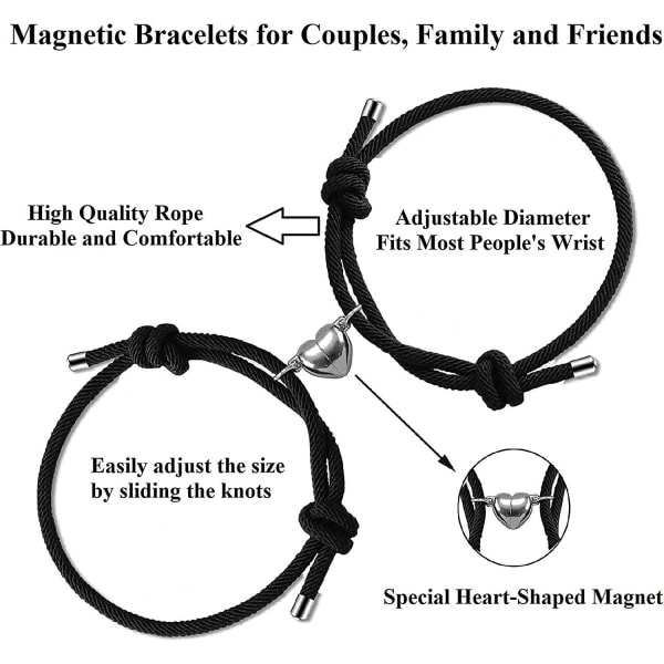 WABJTAM2pcs Magnetiske pararmbånd til kvinder Mænd, sol og måneattraktion Matchende armbånd elsker gaver til kæreste kæreste bedste ven