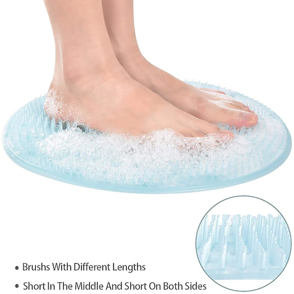 Duschfotmassageskrubb, fotrengörare silikonryggrengörare med halkfria sugkoppar Diam 31cm, fotborste duschmassageplatta för fotskinnbil