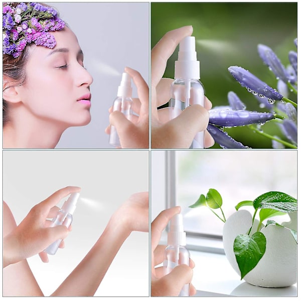 10 st Sprayflaskor, 50 ml Klar Tom Fin Mist Plast Mini Reseflaska Set, Små Påfyllningsbara Vätskebehållare