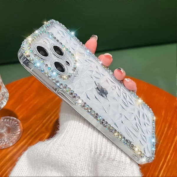 iPhone 14 Pro Skal, Kristallklart Bling Diamant Rhinestone Skal för Flickor Kvinnor, Glansigt Glittrande Mjuk Silikon Lins Fullt Skydd (Klar)