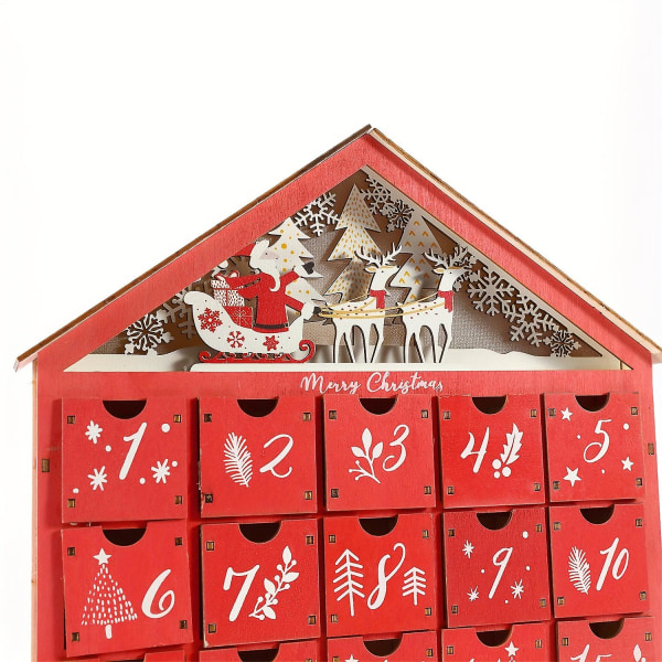 Kreativ julenedtellingskalender med 24 skuffer i tre, opplyst liten gaveskuff for godteri