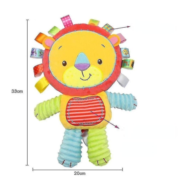 Rattle Doll Puslespil og beroligende babyplyslegetøj, velegnet til 0-12 måneder gamle babyer, klokker, rangler-c（løve）
