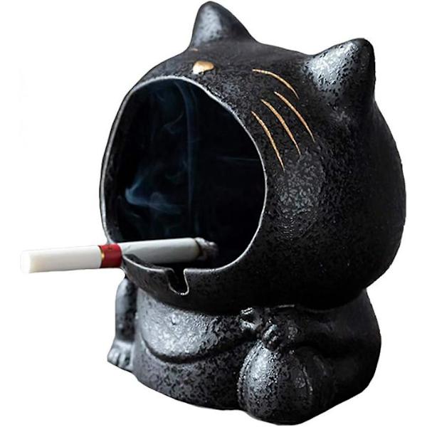 Keramisk Askopp Dekoration Förvaringslåda Kattform 13*11CM Svart