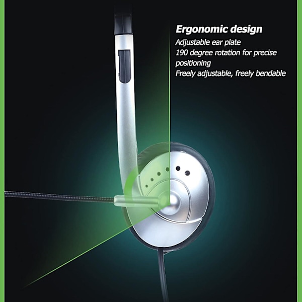 Trådbundet headset med brusreducering, isolering, binaurala affärsheadset med enkelriktad mikrofon för kundtjänst, samtalscenter, 3,5 mm
