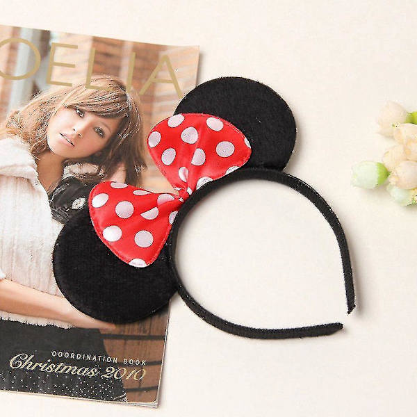 Söt flicka Mickey Mouse prickmönster rosett öra hårband hårbåge fest accessoar