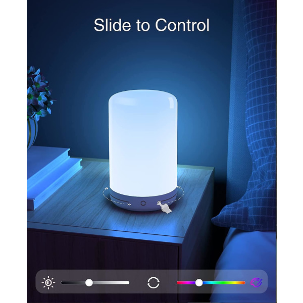 Smart lampe, LED-sengelampe med berøring, RGB-farveskiftende dæmpbar og varmt hvidt nattelys til soveværelse, USB-drevet