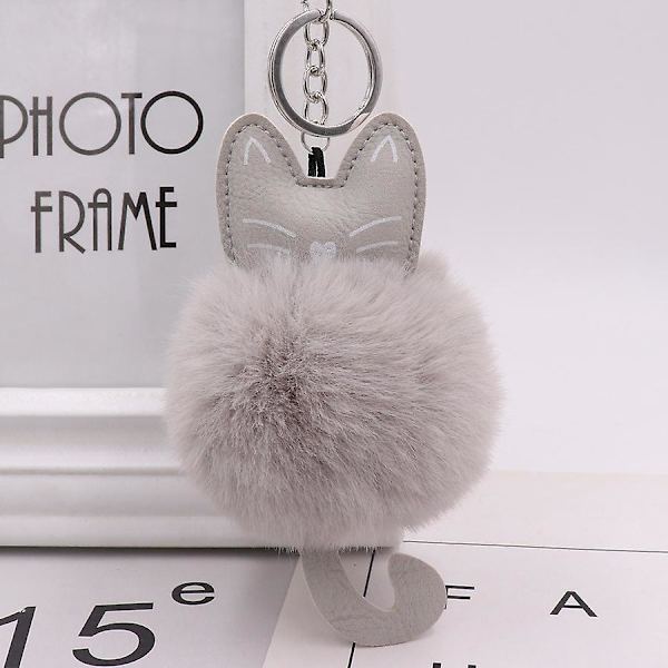 Ghyt Faux Fur Ball Key Chain Ring För Kvinnor Flickor Väska Hänge