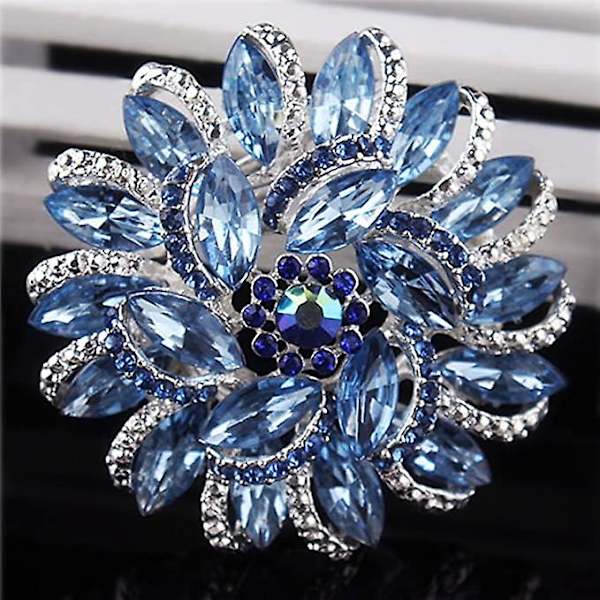 Kristalldiamant blomma brosch stift för kvinnor flickor brudar (blå)