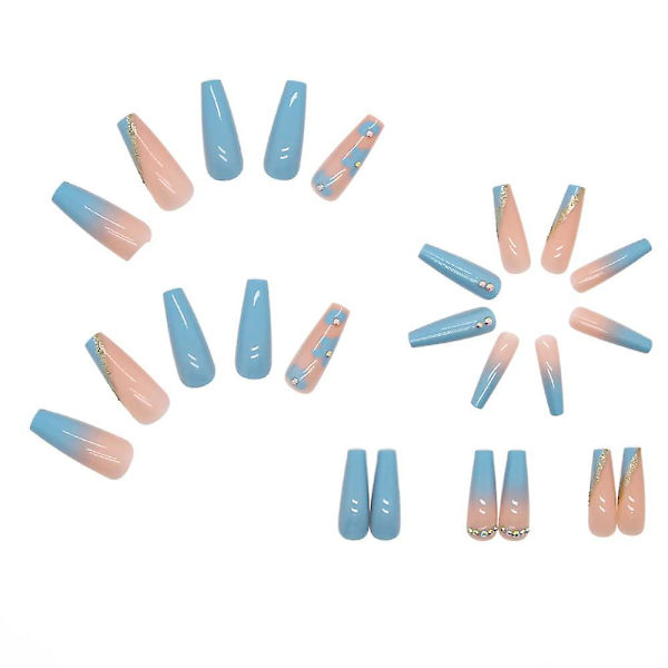 1 st Nagelkonst Falska Naglar (z157 Blå Gradient [lim]) Smink