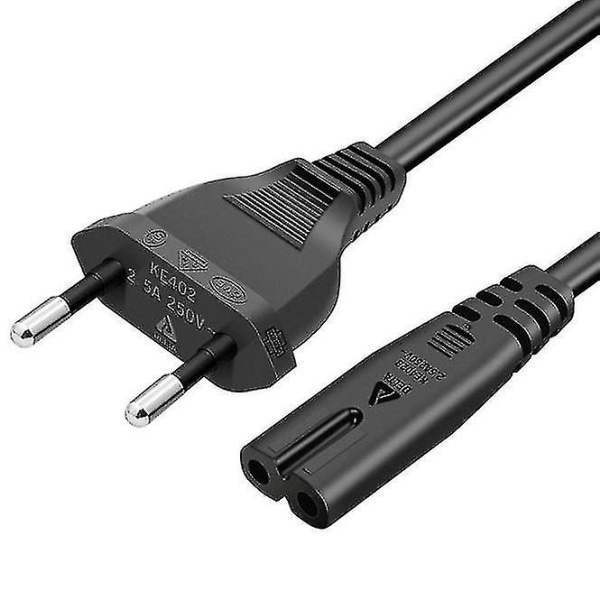 1,5 m strømkabel Eu-plugg C7 Bipolar 2-kabel for Ps5 / Ps4 / Ps3 / Xbox Series X / S - Svart