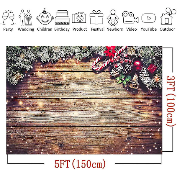 Snöflinga Guld Glitter Julfoto Bakgrund 5x3ft Rustik Trävägg Golv Fotobakgrund För Barnporträtt Familj Julfest Dekoration C