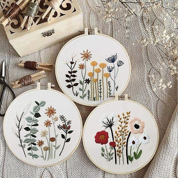 Diy Blommönster Broderikit Cirkel Broderi Korsstygnskit