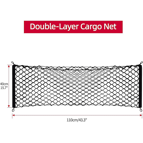 Heavy Duty Cargo Net, Justerbar Elastisk Bagagerumsnet med 4 Metal Kroge, Universal Dobbeltlags Opbevaringsarrangør, Automotive Cargo Nets til SUV, C