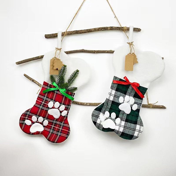 Julstrumpor för Katter med Ben, Plysch & Rutiga Hängande Strumpor för Juldekorationer Ben - 2-pack
