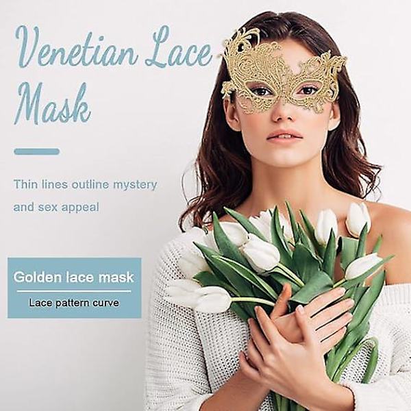 Lady Of Luck Spetsmask, Venetiansk Maskerad Sexig Spets Gyllene Bollmask Halloweenfest