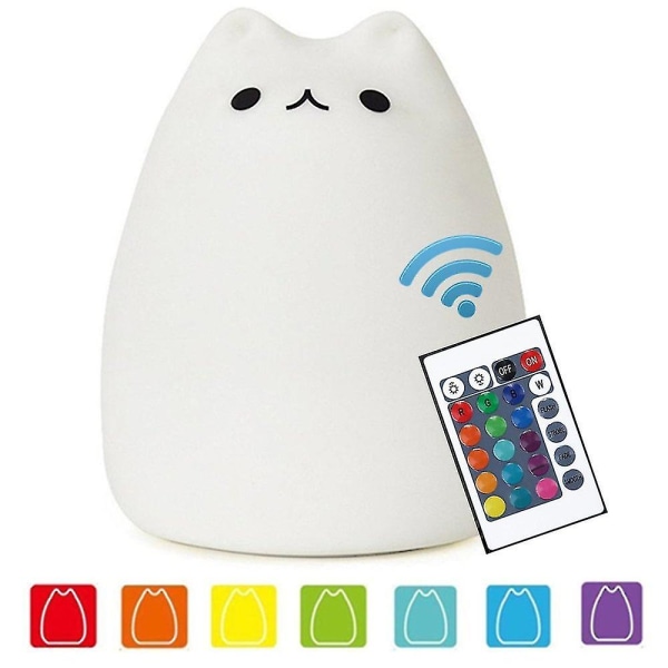 Kattlampa, fjärrkontroll Silikon Kitty Nattlampa Kompatibel med Barn Toddler Baby Flickor