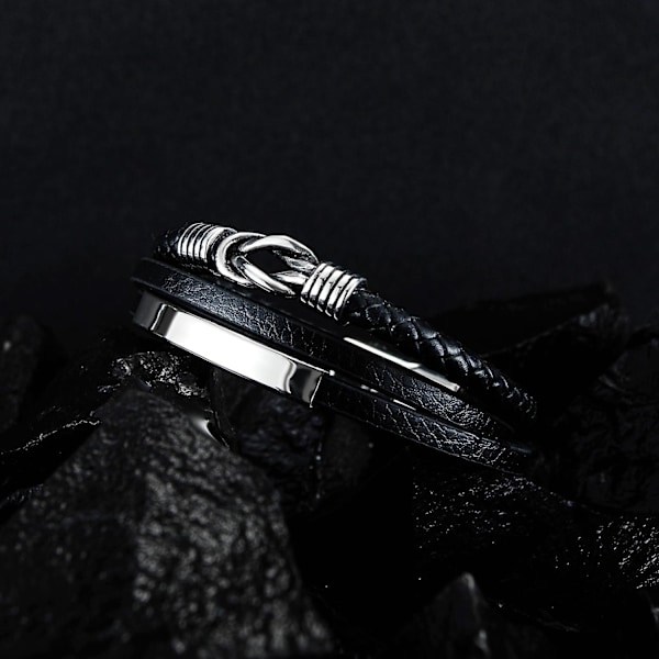 Svart läderarmband för män, läderarmband, läderband, flätat äkta läder, brett läderarmband