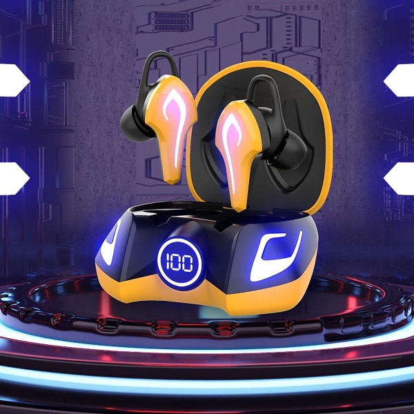 Pelin Bluetooth kuulokkeet Ei viivettä Esports Värikäs digitaalinen näyttö Binaural Inear kuulokkeet (keltainen)