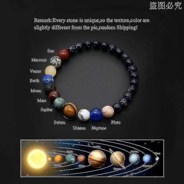 Universum Solar System Armband Kvinnor Natursten Åtta Planeter Armband（BS 8mm-8mm）