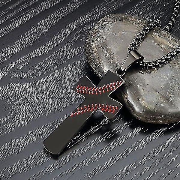 Poikien miesten baseball-ristiriipuskaulakoru, kullattu Raamatun jae, ruostumattomasta teräksestä valmistettu kaulakoru, koru, MUSTA_SHZNV