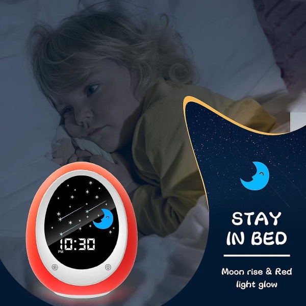 Rutinehjelper søvntrener, vekkerklokke for barn, støymaskin i barnehage og nattlys med lurtimer for yngre barn