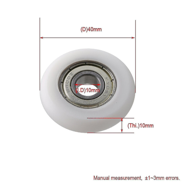 4 stk. Kugleleje Remskive Rundt Hjul 10x40x10mm Belastning 83kg Hvid
