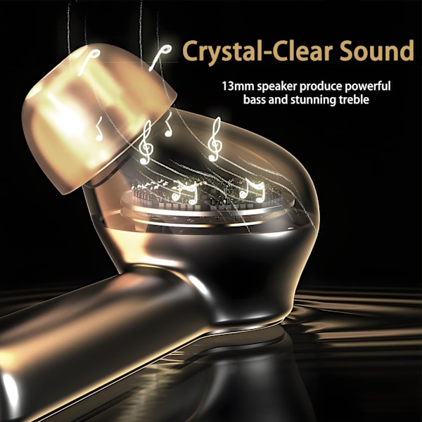 Bluetooth-hörlurar HiFi Stereo, LED Smart Touch Screen Öronproppar, ANC Brusreducerande Öronproppar med Mikrofon, In-Ear Hörlurar för iOS/Android (champagne)
