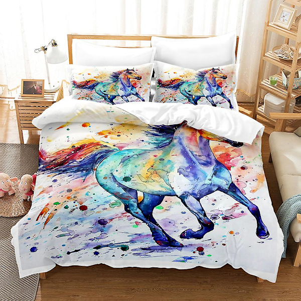 3D Digitaltryck Djur Häst Student Quilt Cover Sängkläder Tredelad Set DWM3 180*200cm -ZHENV（180*200cm）