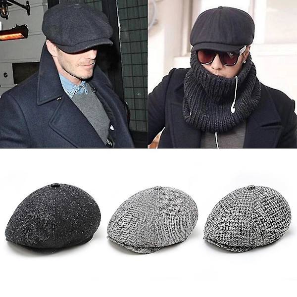 Brittisk retro höst- och vinterhatt i ull, målarhatt, basker, åttkantig hatt för män (M/55-58cm)