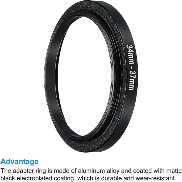 34mm-37mm Metal Step Up Ring, Kamera Objektiv Filter Adapter Ring Aluminium Filter Adapter Ring til kamera Lens hætte, sort