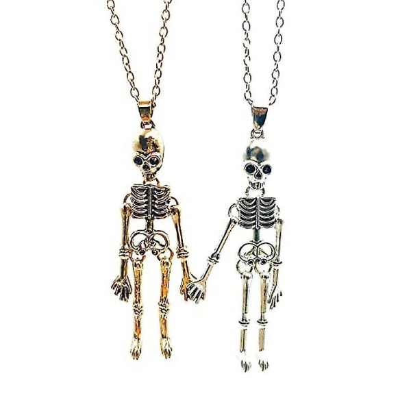 Vänskapsmagnet Skelett skalle Halsband Halloween magnetiskt halsband för Bestie systerpar（1 par svart och silver）